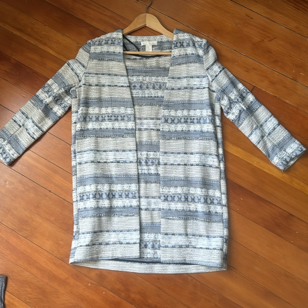 H&M women's blue/cream blazer size xs 100% cotton